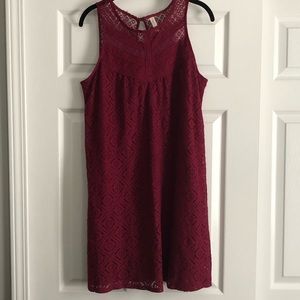 Xhiliration Lace Sleeveless Burgundy Dress Large